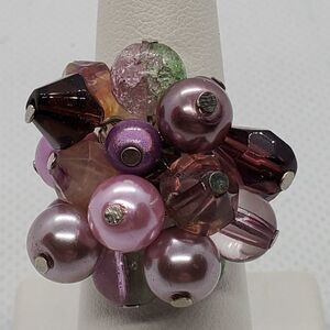 Purple Cluster Beaded Adjustable Ring